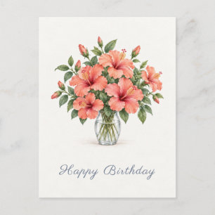 Coral Hibiscus Alles Gute zum Geburtstag Postkarte