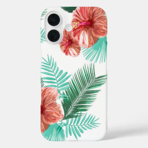 Coral Hibiskus & Palm - Tropical Bold Floral iPhone 16 Hülle