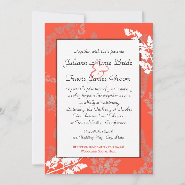 Coral Lace Rustic Wedding Einladung (Vorderseite)