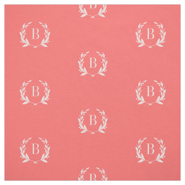Coral Laurel Wreath Monogram Stoff (Muster)