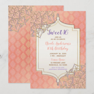 Coral Lavender Gold marokkanische Glam Sweet 16 Pa Einladung