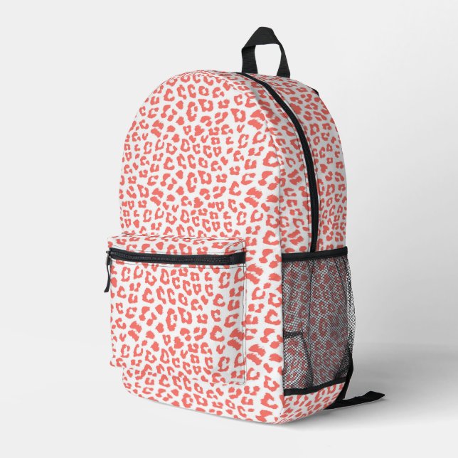 Coral Leopard Print Bedruckter Rucksack (Rückseitige Ecke Rechts)