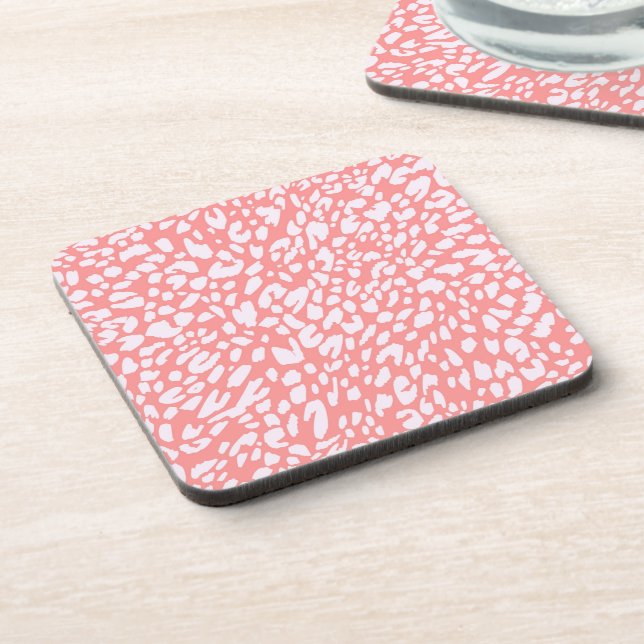 Coral Leopard Print Pattern Getränkeuntersetzer (Linke Seite)