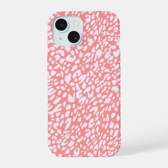 Coral Leopard Print Pattern iPhone 15 Hülle (Rückseite)