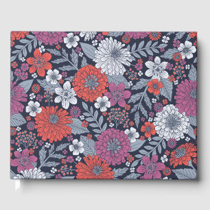 Coral, Magenta & Blue Zinnias Floral Gästebuch