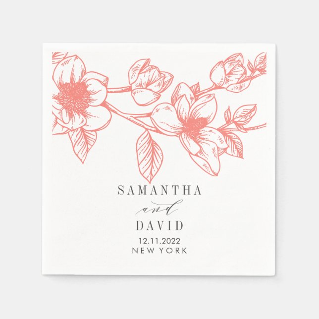 Coral Magnolia Blume Hochzeit blumenreich personal Serviette (Vorderseite)