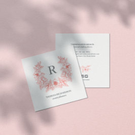 Coral Magnolia Wreath Monogram Social Media Icon Quadratische Visitenkarte