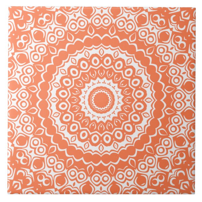Coral Mandala Geometrisches Muster Fliese (Vorderseite)