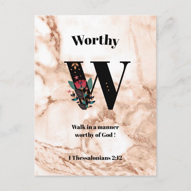 Coral Marble W Monogram Personalisiert Scripte Postkarte (Vorderseite)