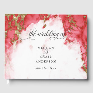 Coral Marbled Watercolor Geode BarefootBride™ Gästebuch