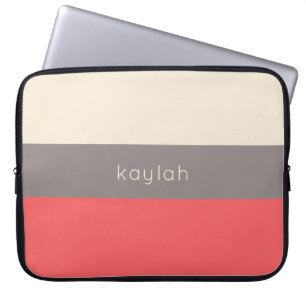 Coral Minimalistisch Color Block Muster mit Name Laptopschutzhülle