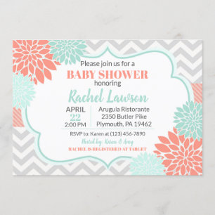 Coral & Mint Blooms Blumendusche Einladung