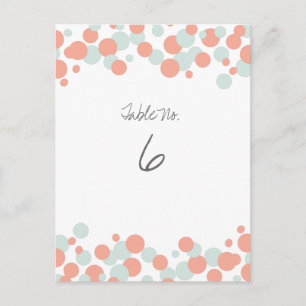 Coral & Mint Bubbles Confetti Tischnummer Cards