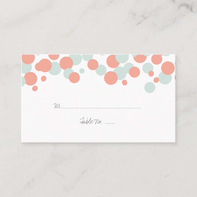 Coral & Mint Bubbles Muster Hochzeiten Platzkarten (Vorderseite)