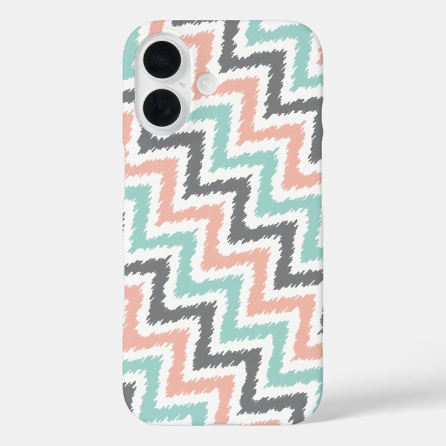 Coral Mint Linen Diagonal Zigzag Ikat Muster Case-Mate iPhone Hülle (Rückseite)