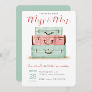 Coral Mint Miss an Mrs. Travel Shower Einladung