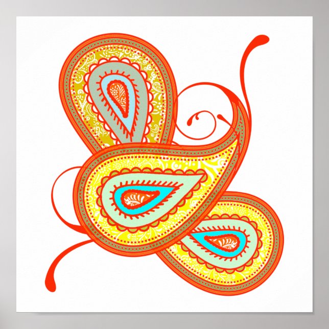 Coral Mint und Yellow Paisley Wedding Poster (Vorne)