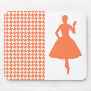 Coral Modern Hahnentrittmuster mit Mode-Silhouette Mousepad