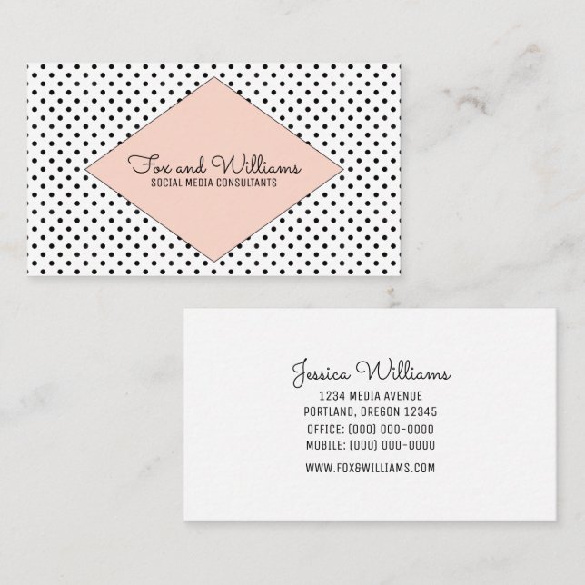 Coral Modern Polka Dots Business Card Visitenkarte (Vorne/Hinten)
