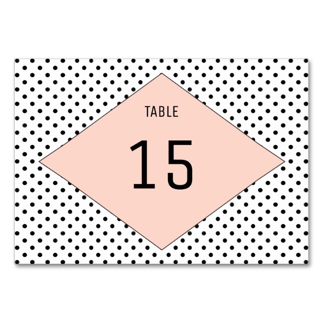 Coral Modern Polka Dots Table Card Tischnummer (Vorderseite)