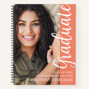 Coral Modern Script Graduation Party Guest Book Notizbuch