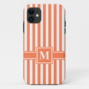 Coral Modern Strip mit Monogramm iPhone 11 Hülle