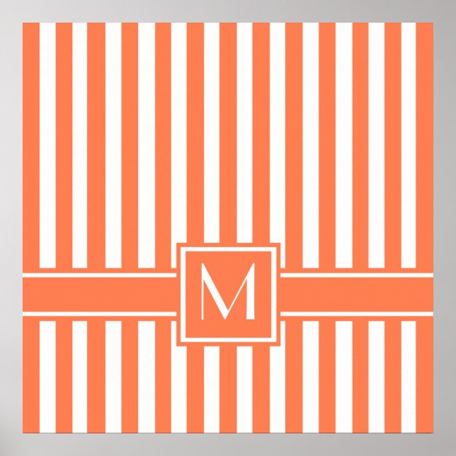 Coral Modern Strip mit Monogramm Poster (Vorne)