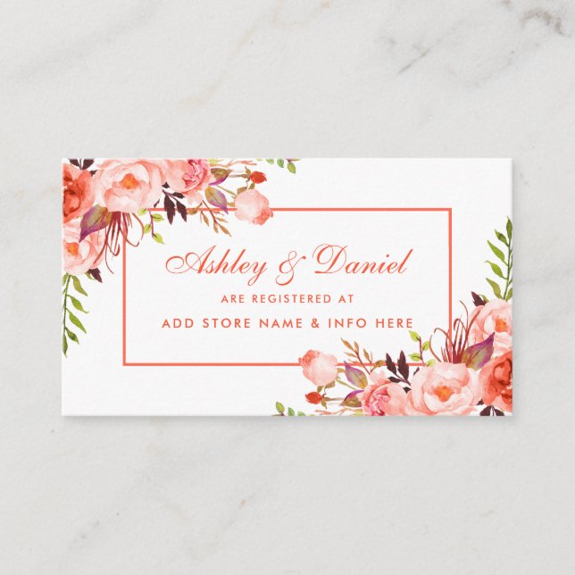 Coral Modern Wedding Registry Insert Card (Vorderseite)
