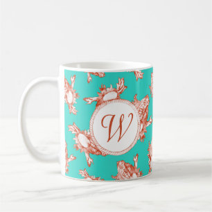 Coral Monogram Conch Muschel auf Türkis Kaffeetasse