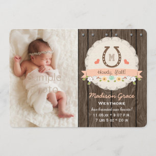 Coral Monogram Horseshoe Western Baby Ankündigung