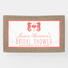 Coral Monogram Seepferd Beach Burlap Brautparty Banner