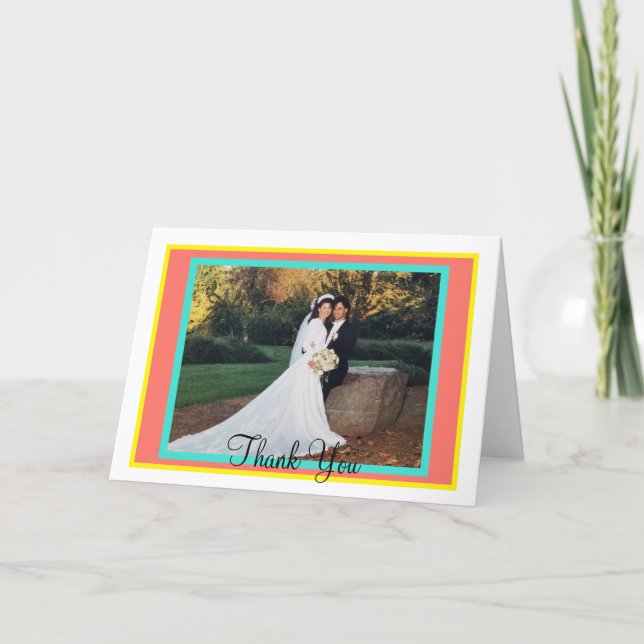 Coral Monogram Wedding Dankeskarte (Vorderseite)