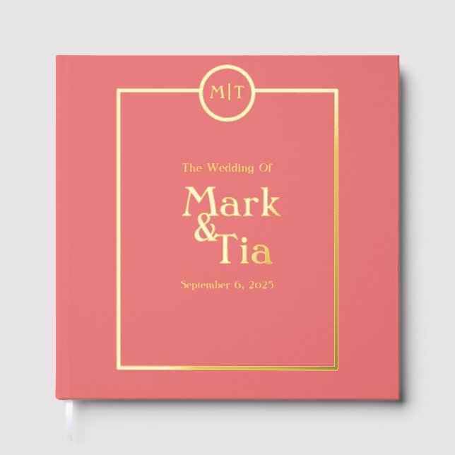 Coral Monogram Wedding Foil Gästebuch (Vorderseite)