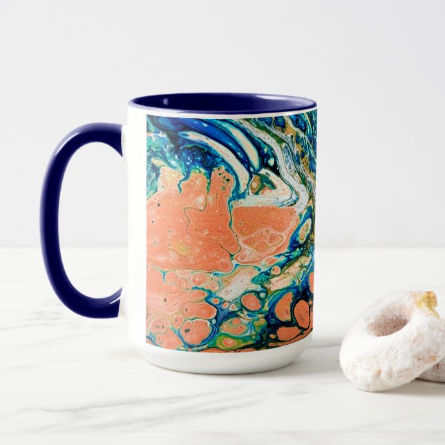 Coral N Blue Southwestern Beach Abstrakt Tasse (Mit Donut)