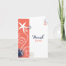 Coral n Navy Blue Nautical Wedding Vielen Dank Dankeskarte