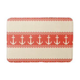 Coral Nautical Anchor Coastal Stripes Badematte
