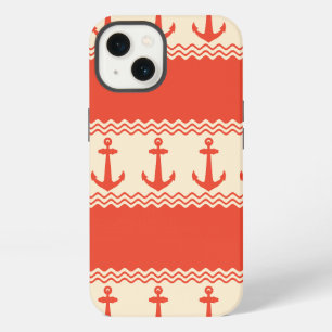 Coral Nautical Anchor Coastal Stripes iPhone 13 Hülle