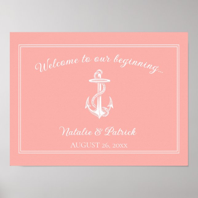 Coral Nautical Anchor Wedding Poster (Vorne)