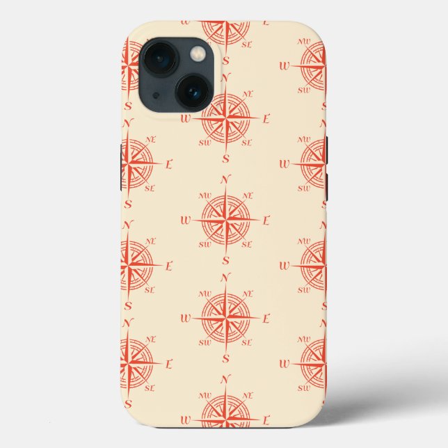 Coral Nautical Sailing Compass Case-Mate iPhone Hülle (Rückseite)
