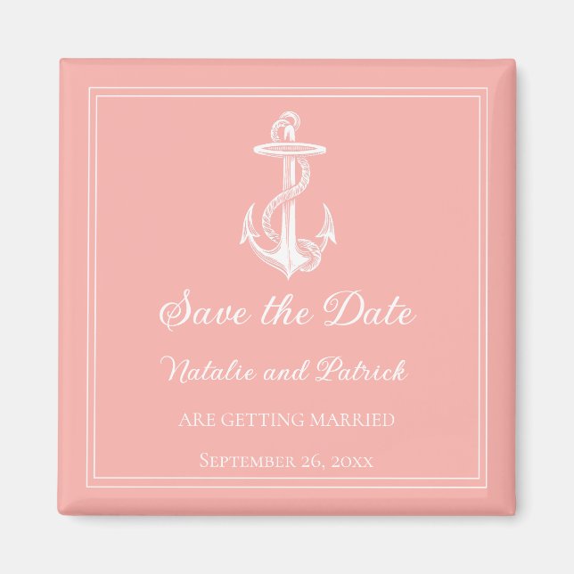 Coral Nauticaler Anker Save-the-Date-Magnet Magnet (Vorne)