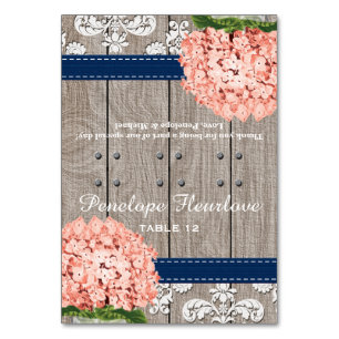 Coral Navy Blue Hydrangea DIY Zelt Platzkarte Tischnummer