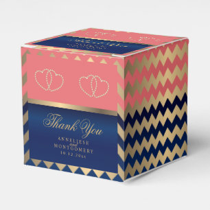 Coral & Navy Blue mit Gold Hearts 2 Geschenkschachtel