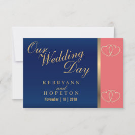 Coral & Navy Blue mit Gold Hearts - UAWG RSVP Karte