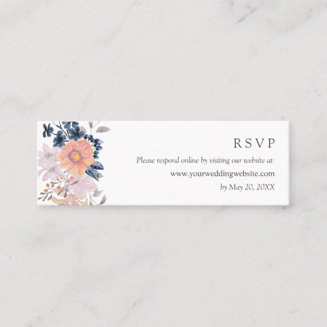 Coral & Navy Blume Hochzeitsstiftung RSVP Online-W Mini Visitenkarte (Vorderseite)