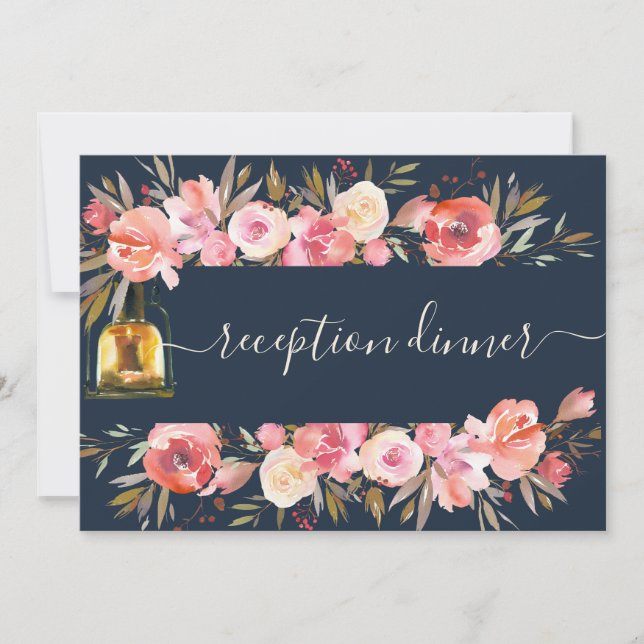 Coral Navy Gold Lanterns Empfang Dinner Einladung (Vorderseite)