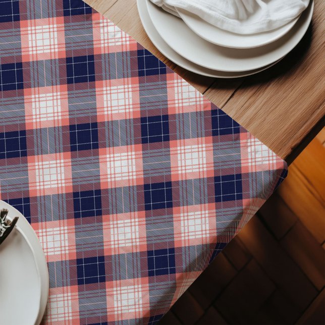 Coral Navy Kariert für stilvolles modernes Tischde Großer Tischläufer (Coral Navy Plaid Stylish Modern Table Look)