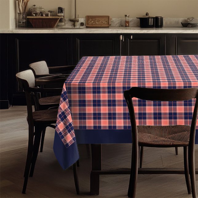Coral Navy Karo Tablecloth Trendy Dining Vibes Tischdecke (Coral Navy Check Tablecloth Trendy Dining Vibes)