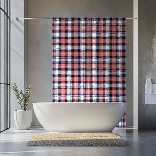 Coral Navy Plaid Curtain Gift for Relaxing Days Duschvorhang (Coral Navy Plaid Curtain Gift for Relaxing Days)