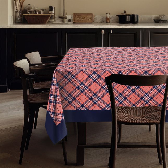 Coral Navy Tartan Tablecloth Moderner Karierter Ak Tischdecke (Coral Navy Tartan Tablecloth Modern Plaid Accent)
