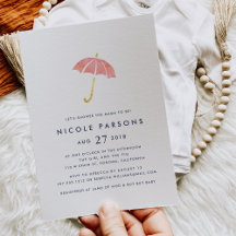Coral & Navy Umbrella Baby Dusche Einladung